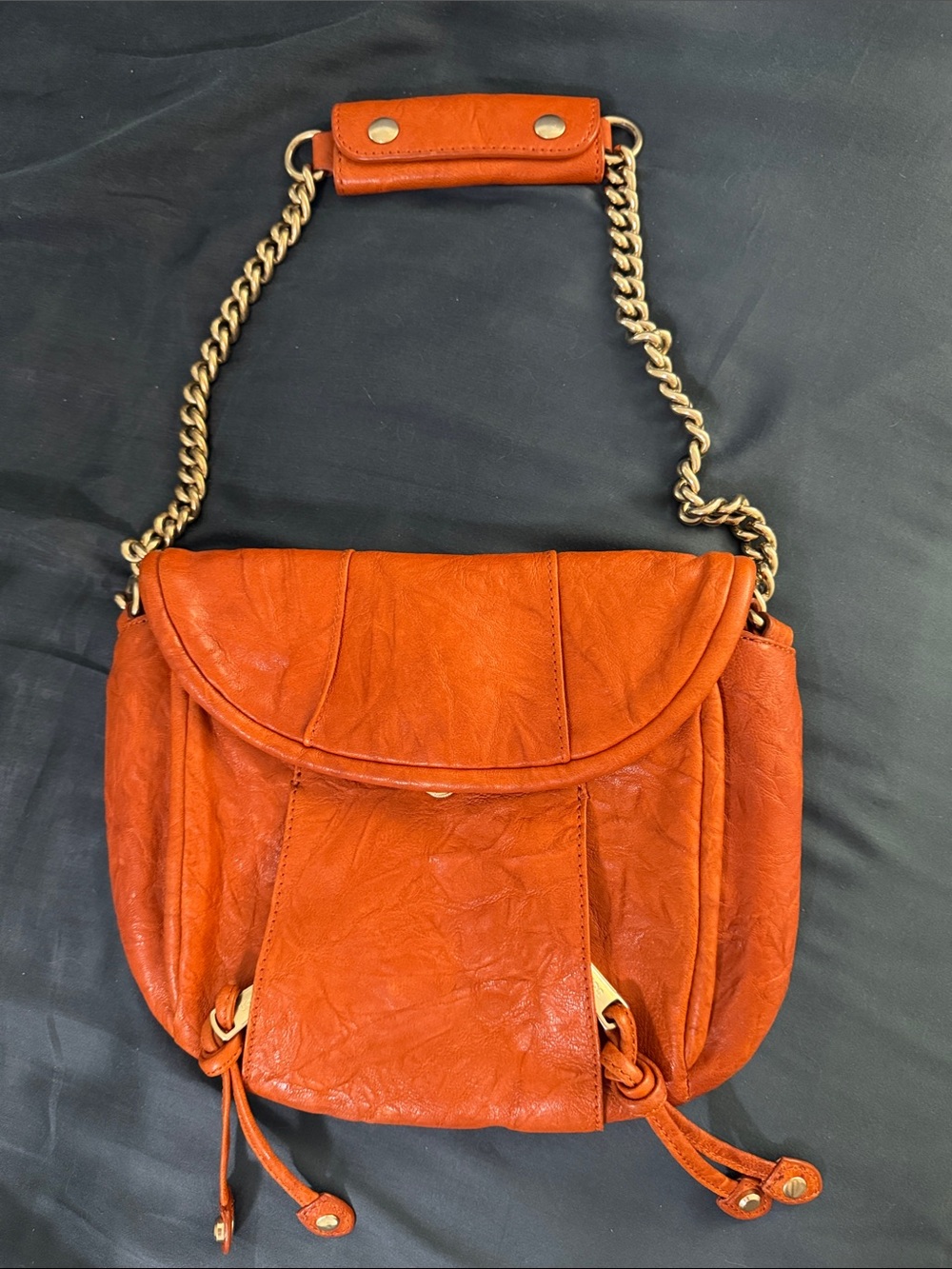 Orange Leather saddle bag with gold Chain-Handle
